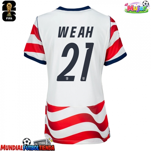 Camiseta Estados Unidos Timothy Weah #21 Primera Equipación Replica Mundial 2026 para mujer mangas cortas